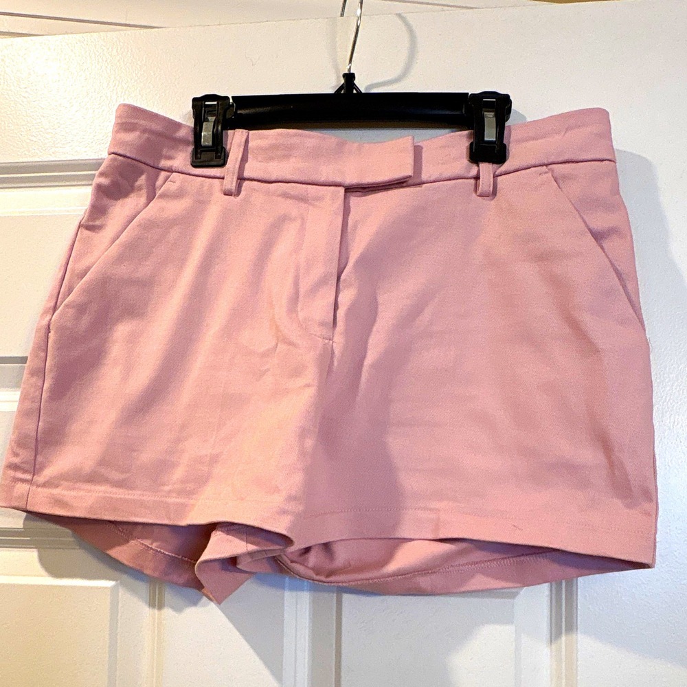 Express Editor Women's Pink Twill Chino Mid Rise Pleated Stretch Shorts 6